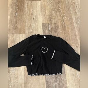 Black Long Sleeve Top with Heart Design